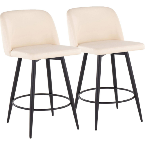 Toriano 26" Swivel Counter Stool in Cream Leatherette & Black Metal with Round Footrest (Set of 2)